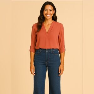 LUSH Curved Hem 3/4 Sleeve Blouse, Size S